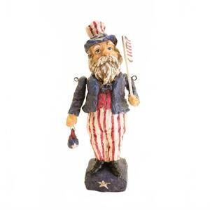 Vintage Resin Patriotic Santa Claus Holding American Flag Figurine Jointed 6.75"